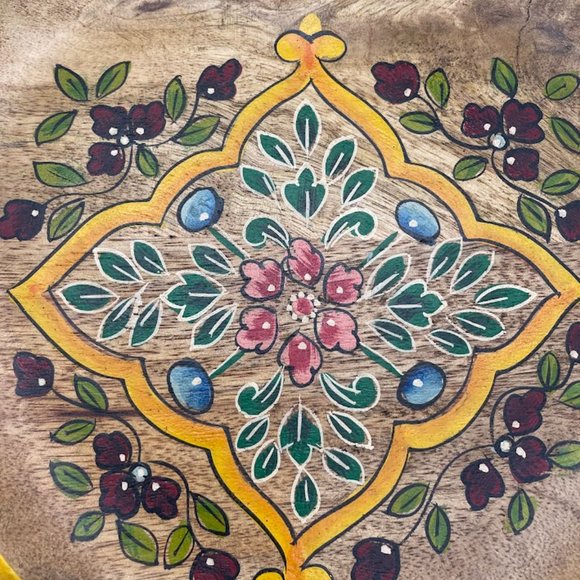 Jaipur in Bloom Wooden Hand Painted Floral Heart Shaped Decorative Plate Dish - Picture 3 of 6